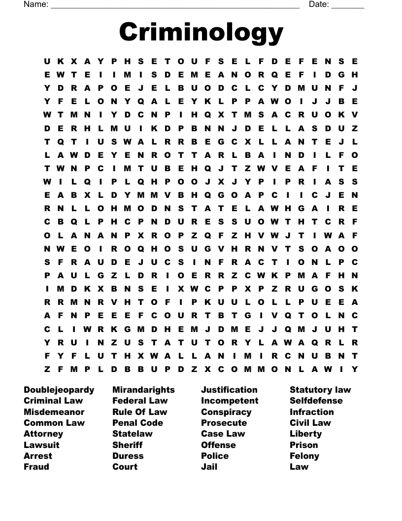 Criminology  Word Search