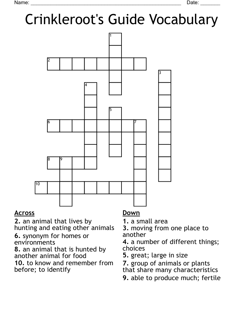 Crinkleroot's Guide Vocabulary Crossword