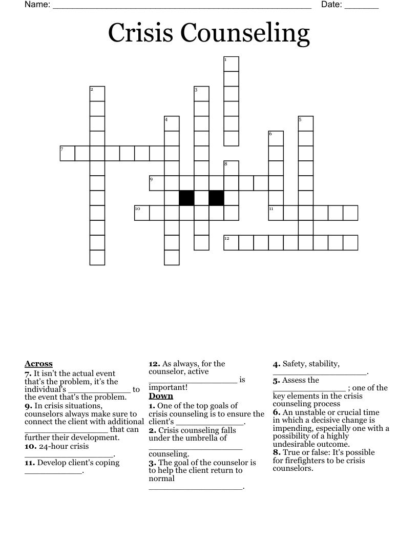Crisis Counseling Crossword