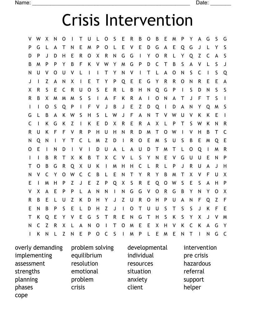 Crisis Intervention Word Search