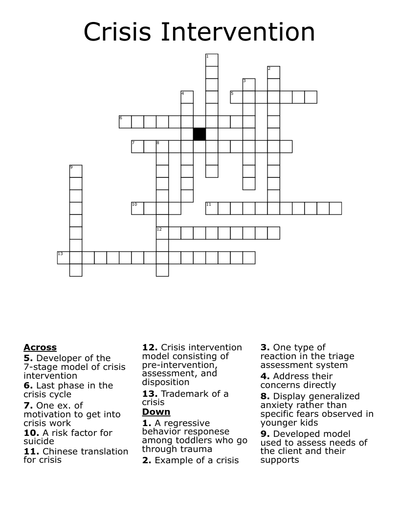 Crisis Intervention Crossword