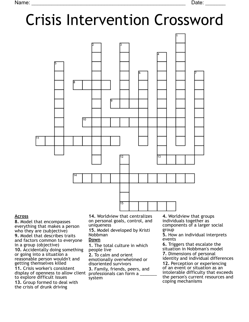 Crisis Intervention Crossword