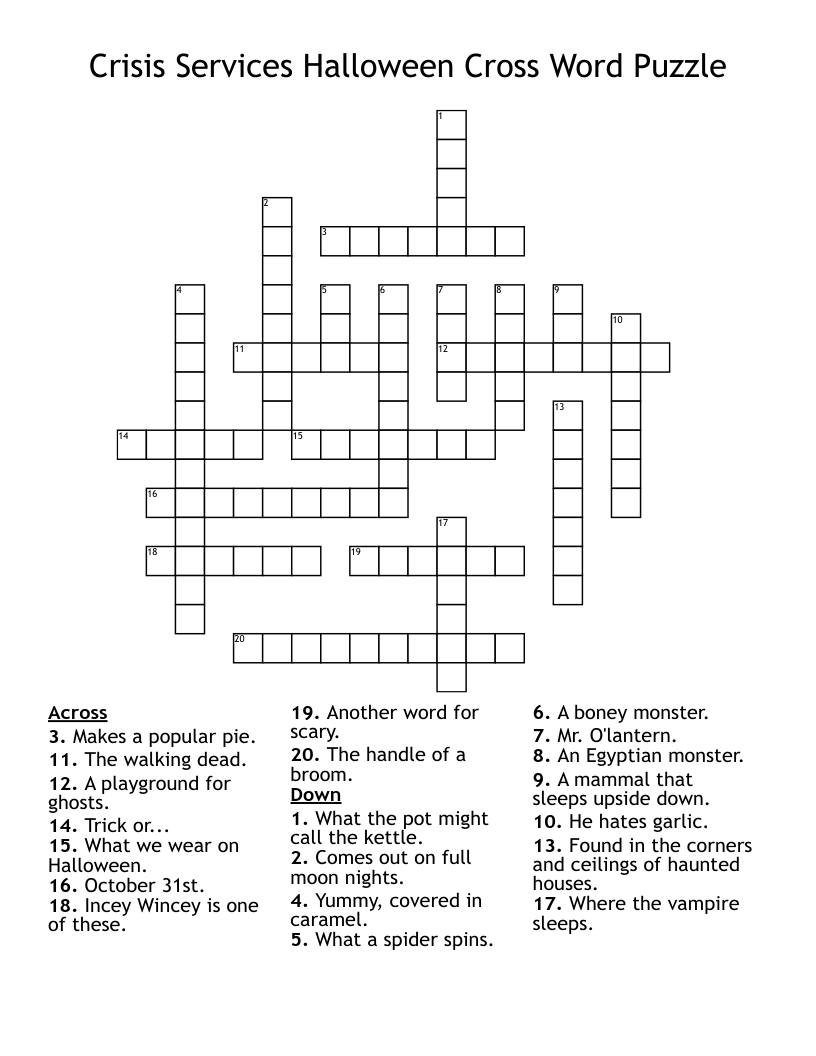 Crisis Services Halloween Cross Word Puzzle 