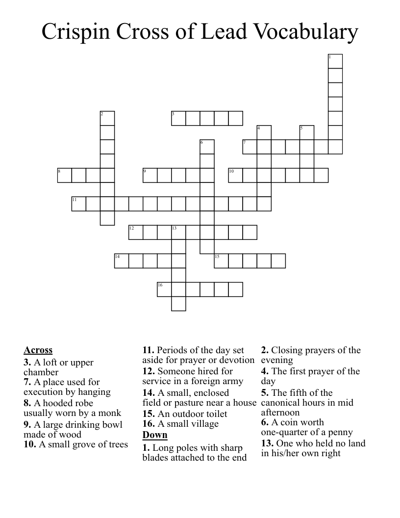 Crispin Cross of Lead Vocabulary Crossword