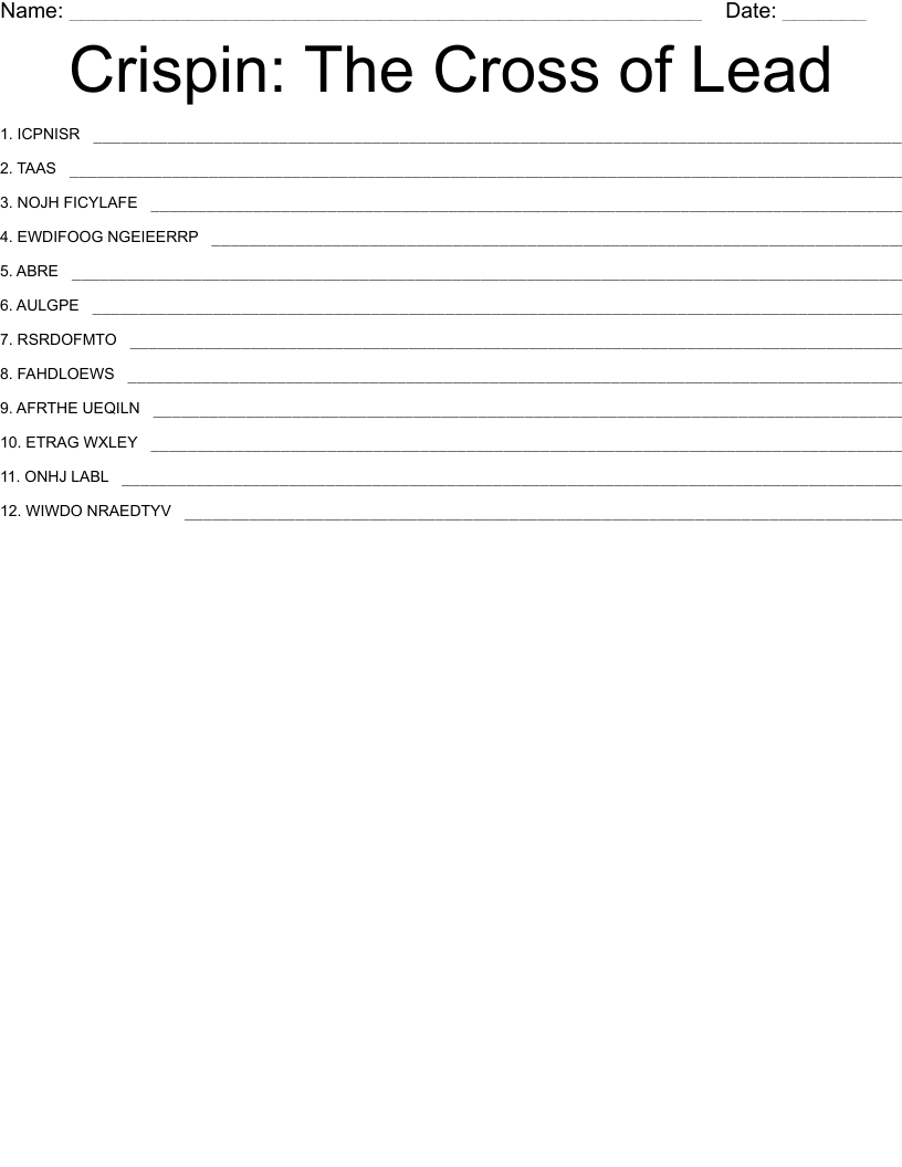 Crispin: The Cross of Lead Word Scramble