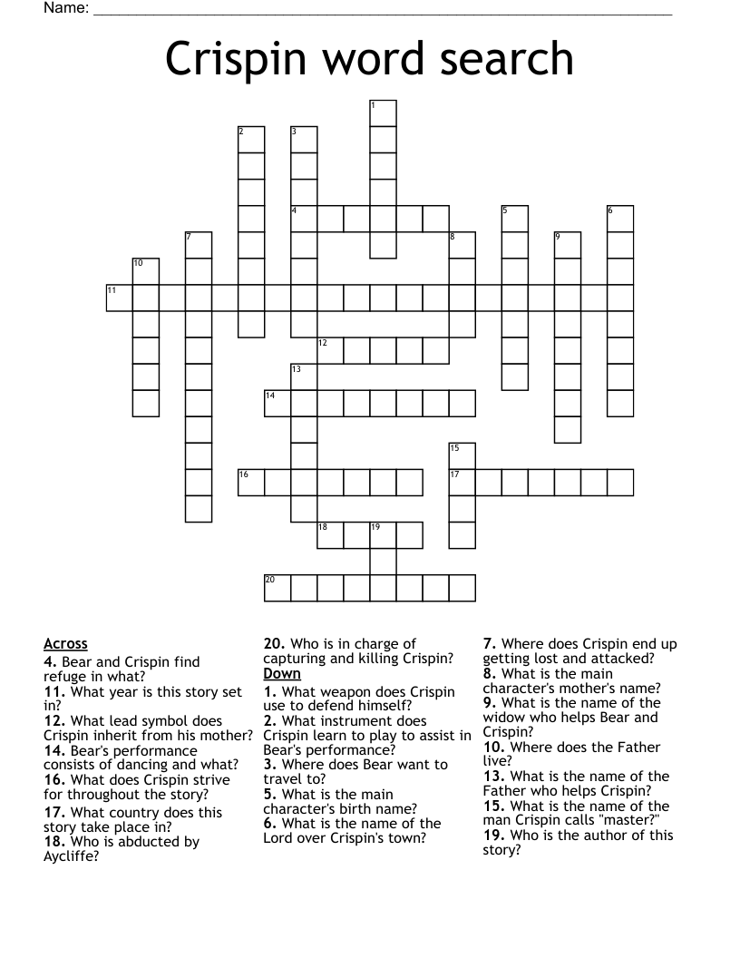 Crispin word search Crossword