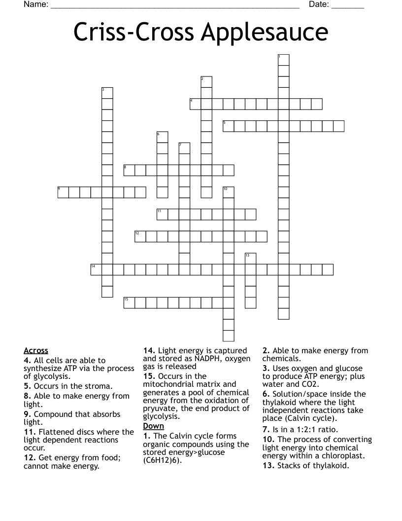 Criss-Cross Applesauce Crossword