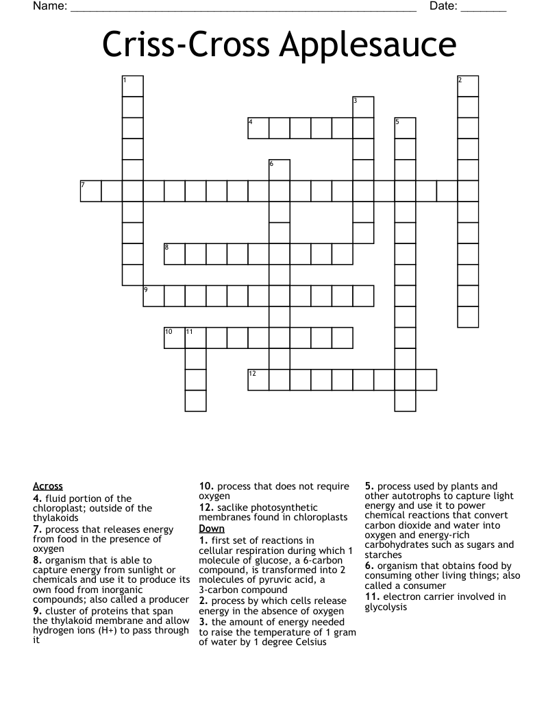 Criss-Cross Applesauce Crossword