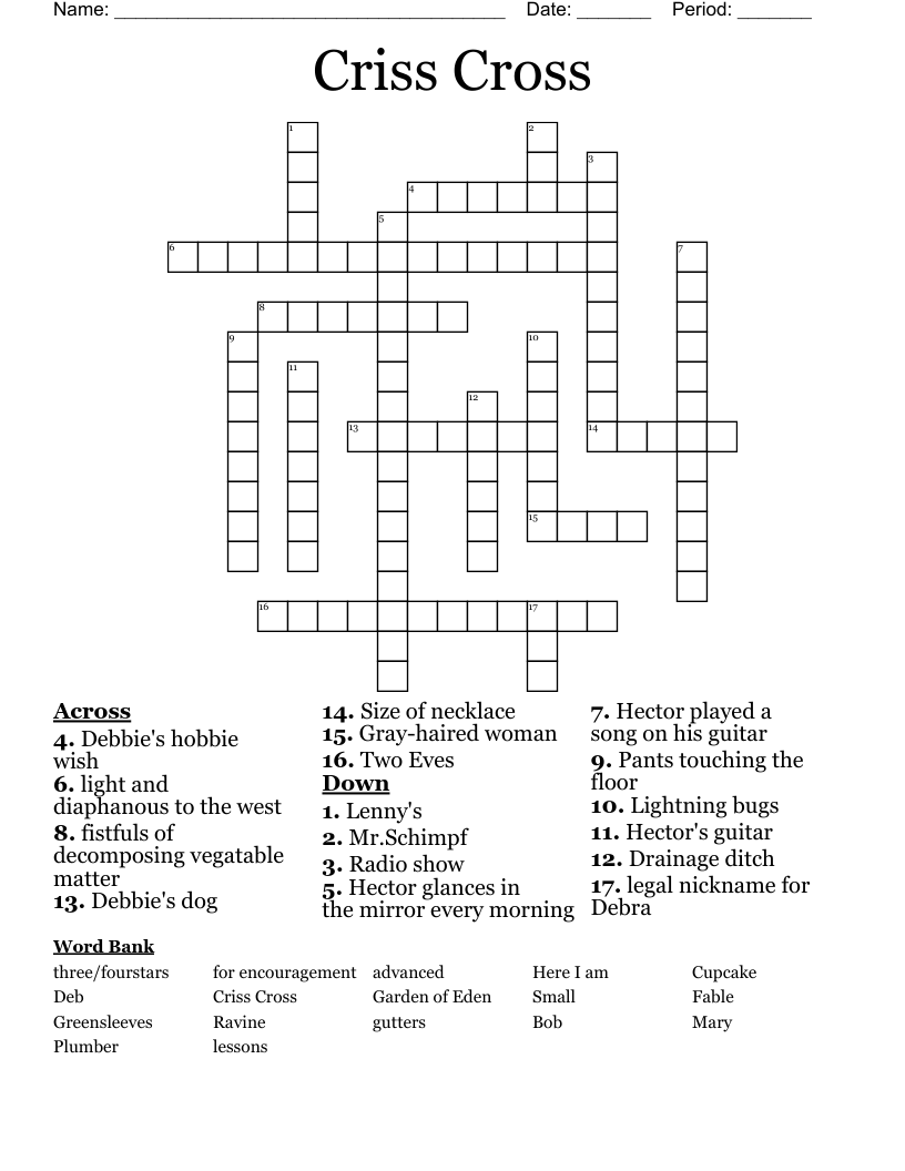 Criss Cross Crossword