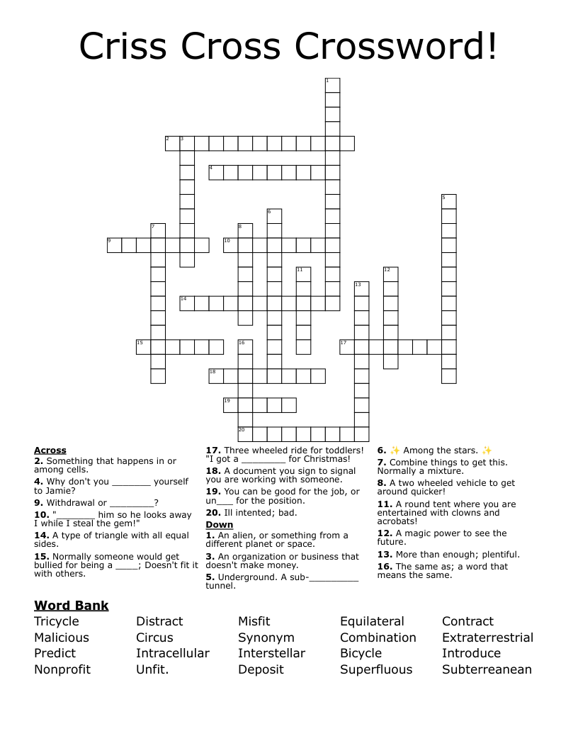 Criss Cross Crossword!
