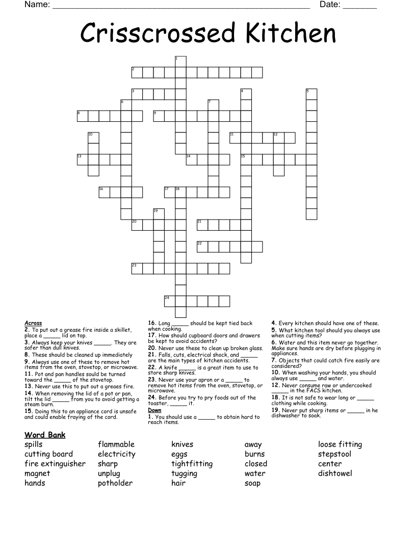 Crisscrossed Kitchen Crossword