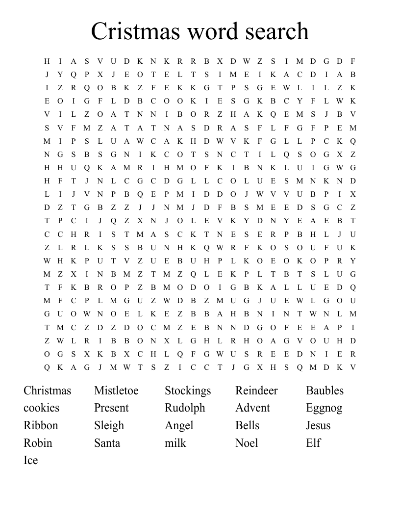 Cristmas word search 