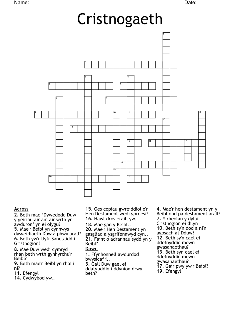 Cristnogaeth Crossword