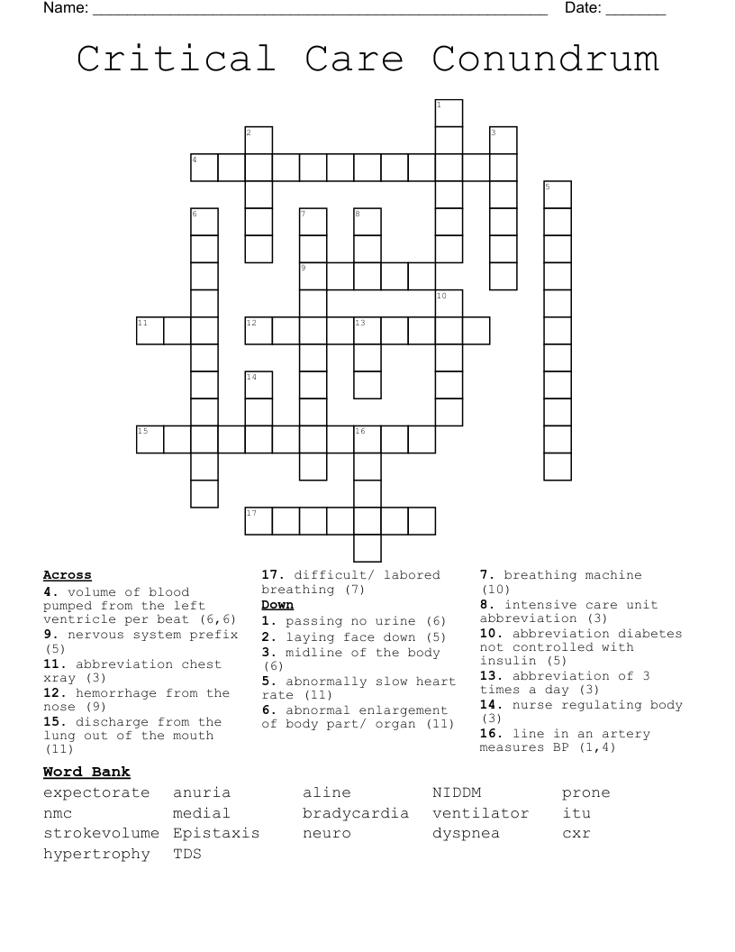 Critical Care Conundrum Crossword