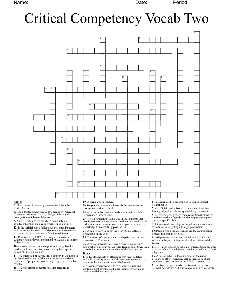 Critical Competency Vocab Two Crossword