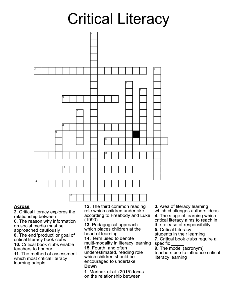 Critical Literacy Crossword