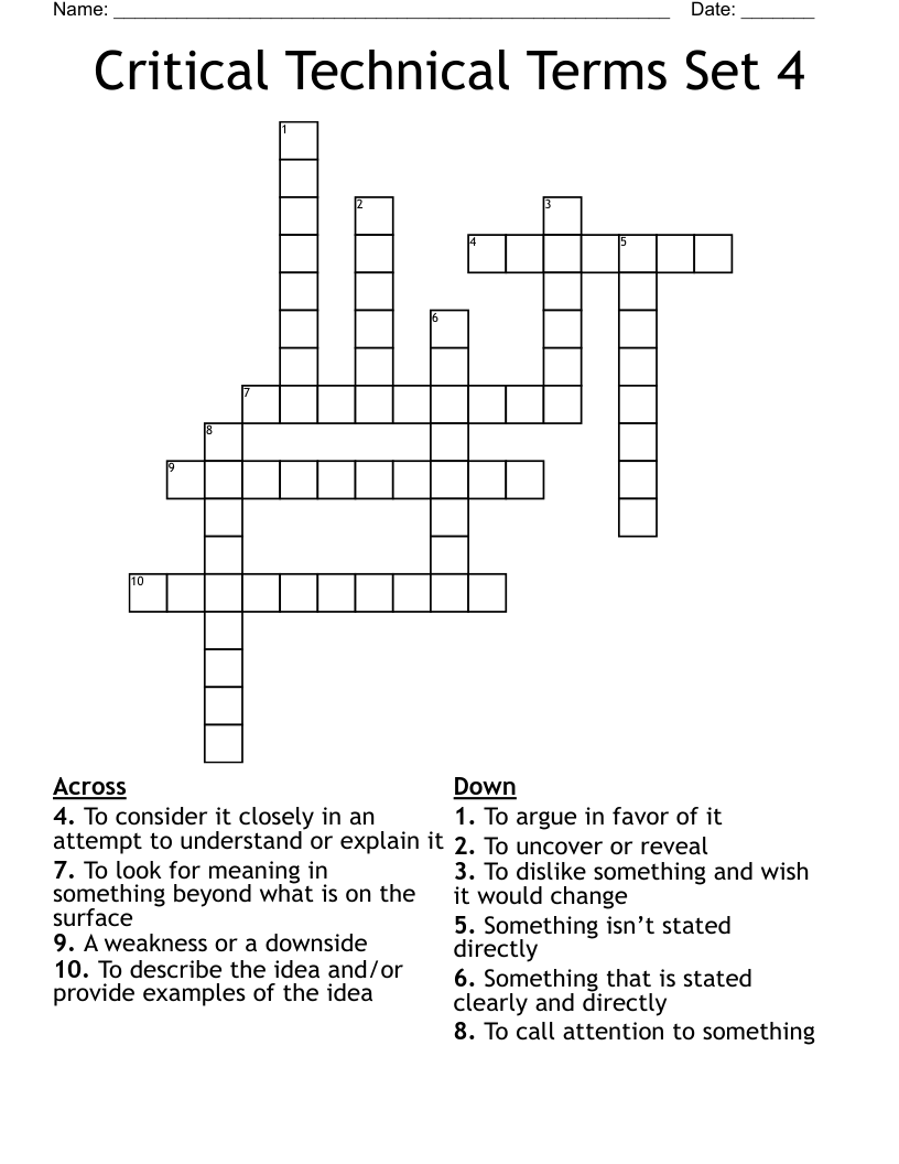 Critical Technical Terms Set 4 Crossword