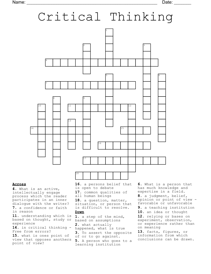 Critical Thinking Crossword