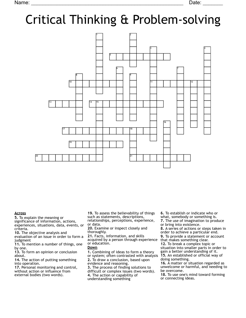 Critical Thinking & Problem-solving Crossword