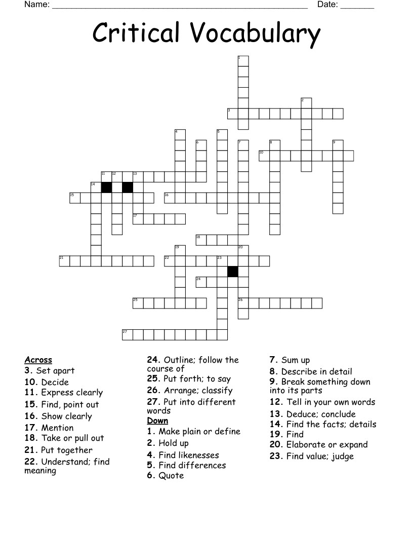 Critical Vocabulary Crossword