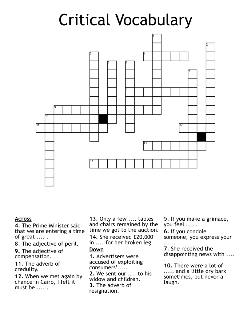 Critical Vocabulary Crossword
