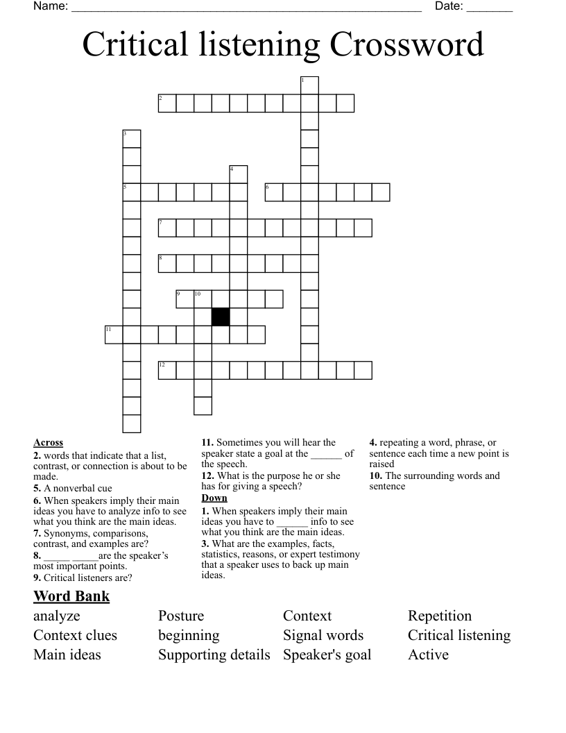 Critical listening Crossword