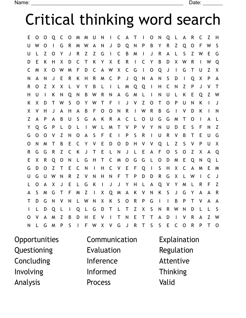 Critical thinking word search