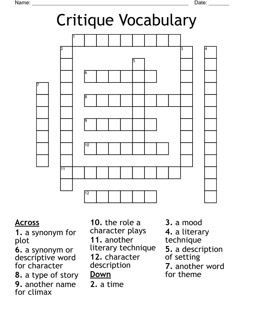 Critique Vocabulary Crossword
