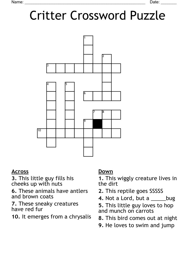 Critter Crossword Puzzle
