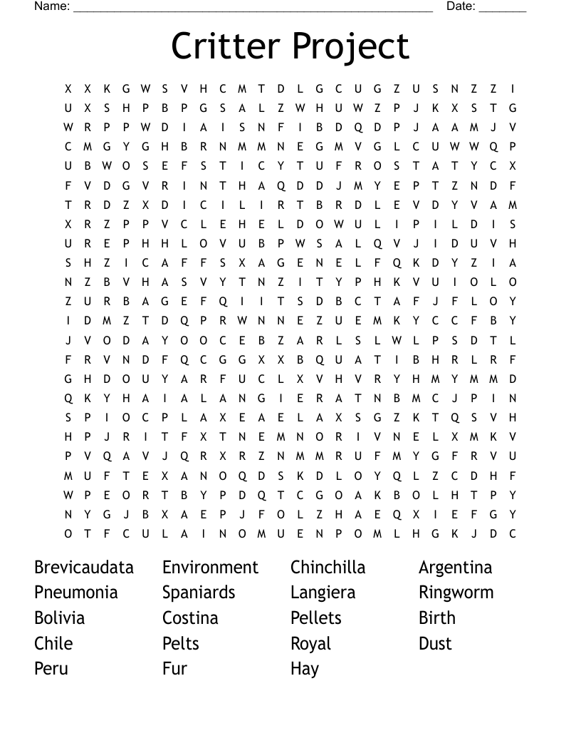 Critter Project Word Search