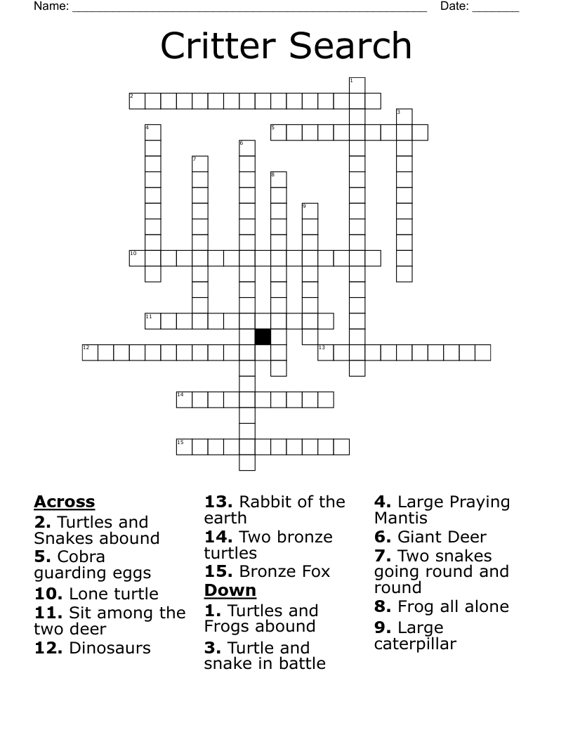 Critter Search Crossword