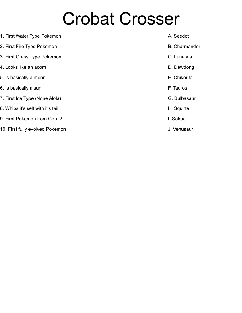 Crobat Crosser Worksheet