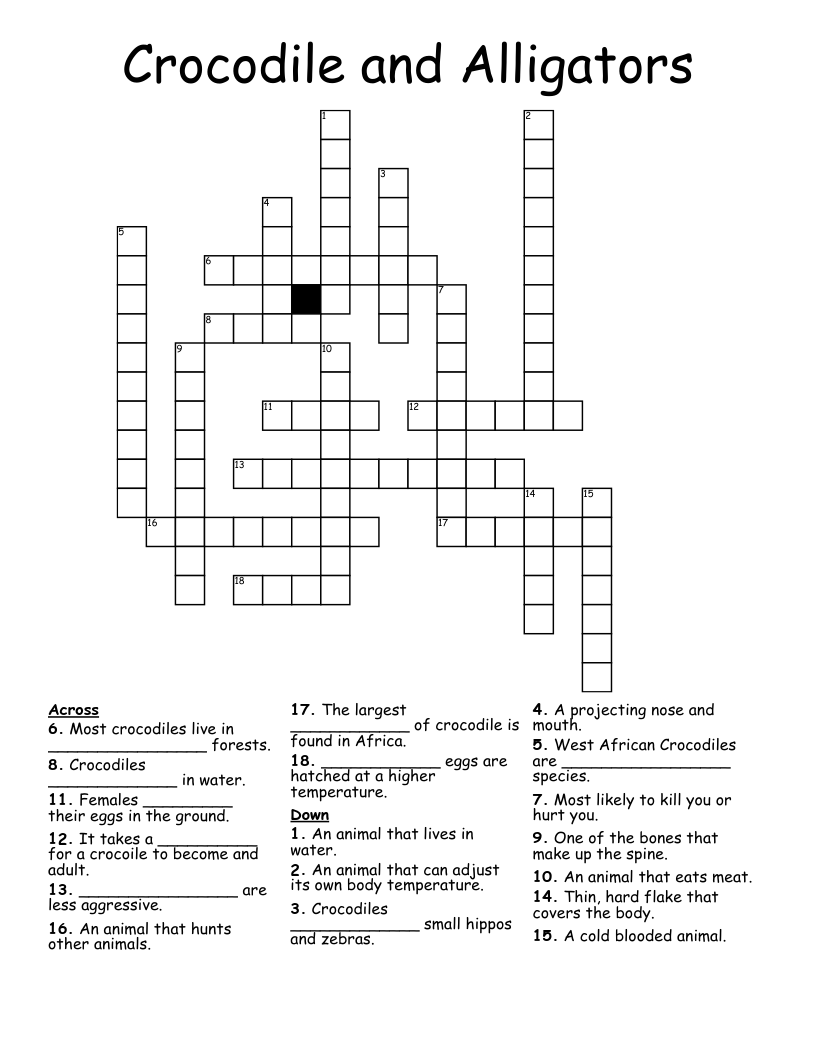 Crocodile and Alligators Crossword