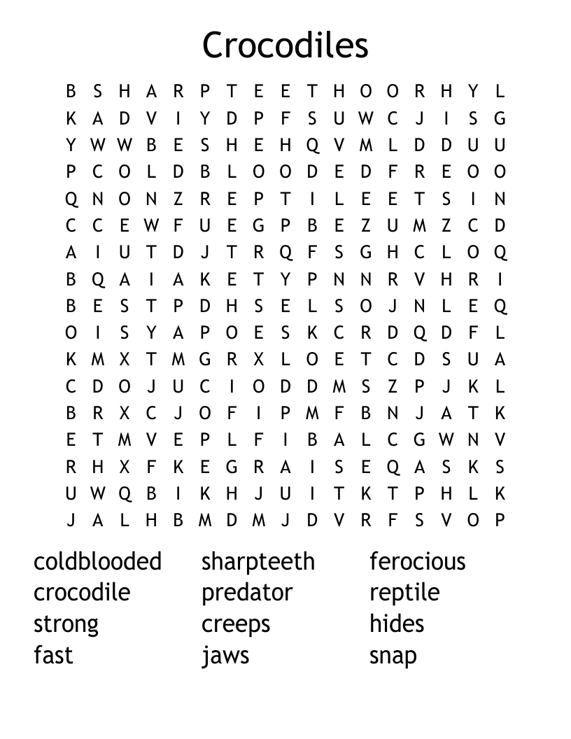 Crocodiles Word Search