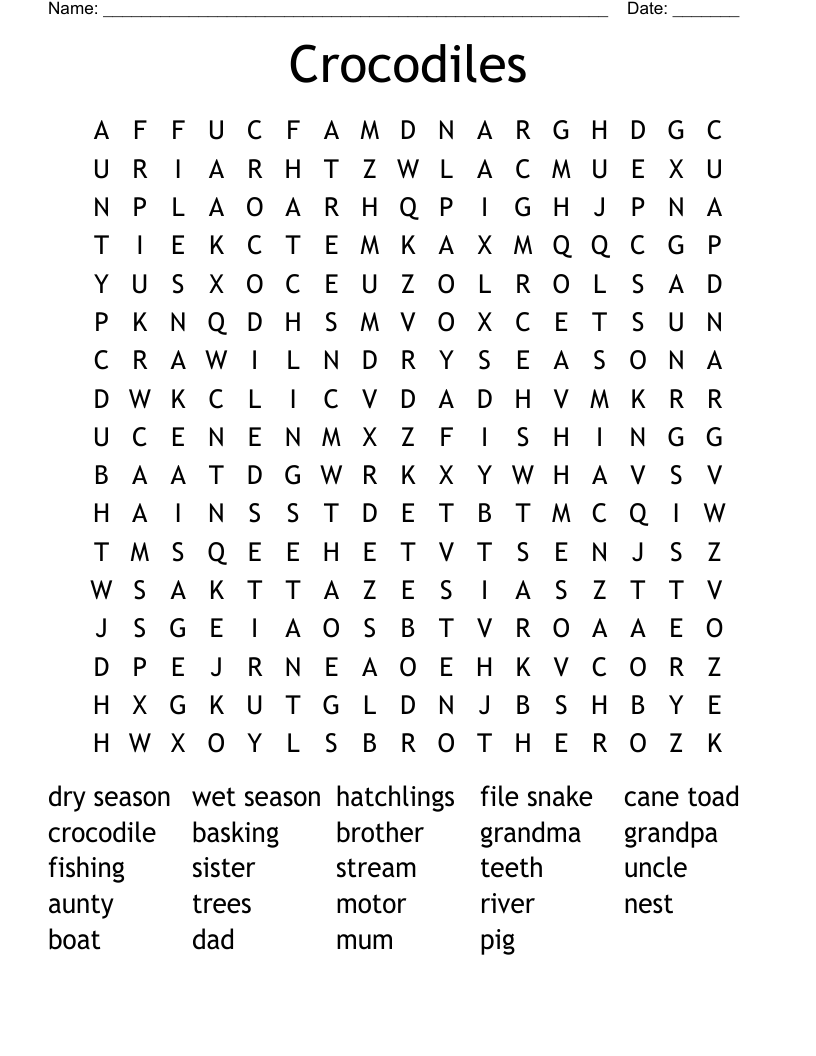 Crocodiles Word Search