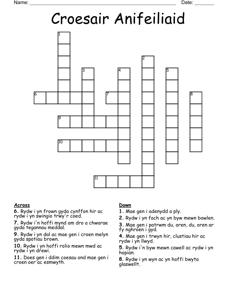 Croesair Anifeiliaid Crossword