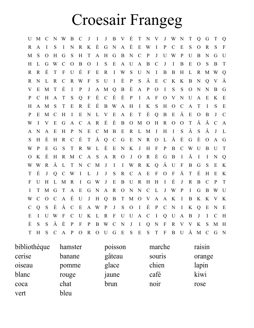 Croesair Frangeg Word Search
