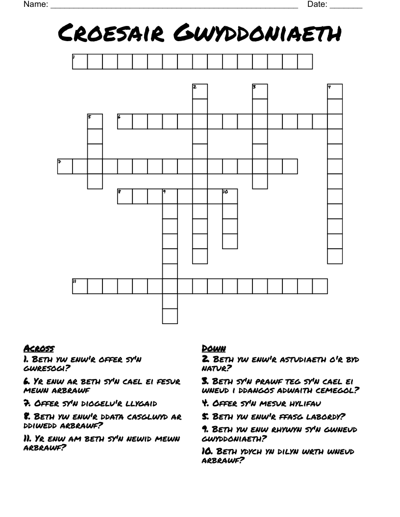 Croesair Gwyddoniaeth Crossword