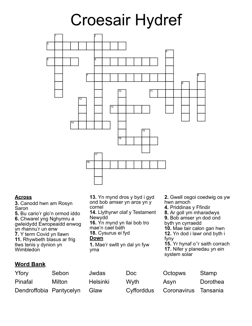 Croesair Hydref Crossword