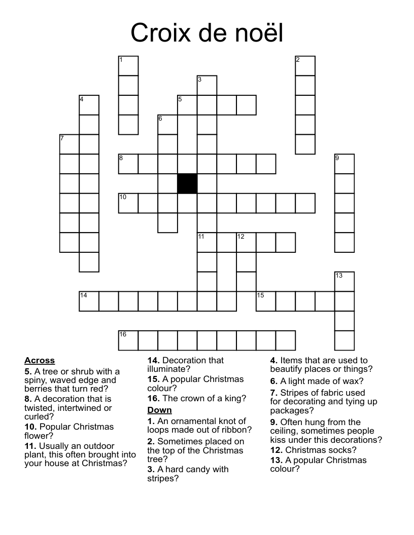 Croix de noël Crossword