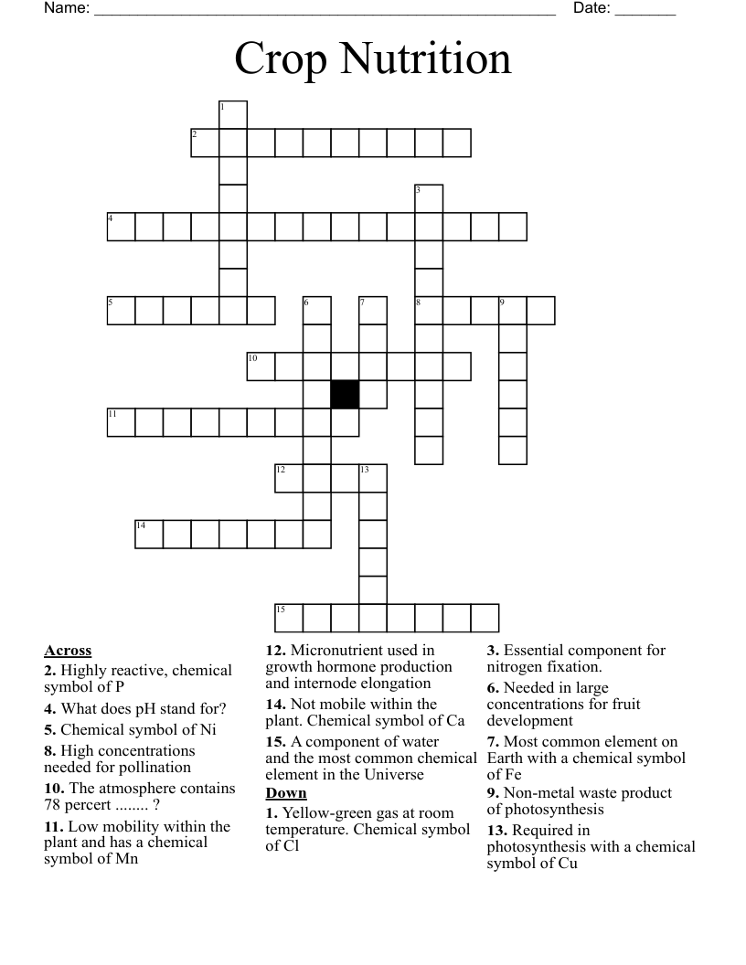 Crop Nutrition Crossword
