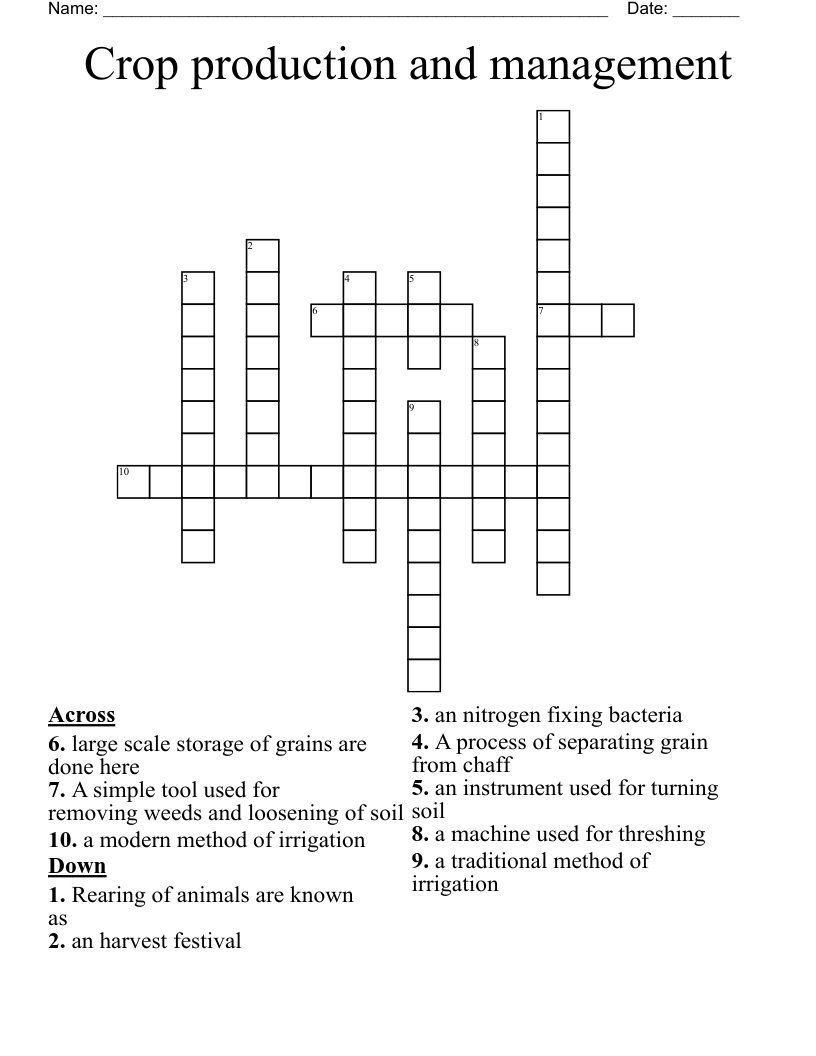 Crop production and management Crossword