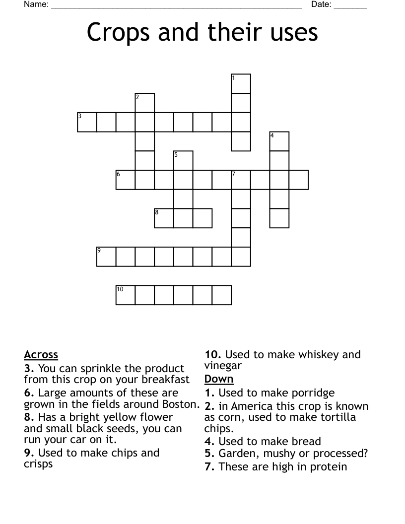 Crops and their uses Crossword