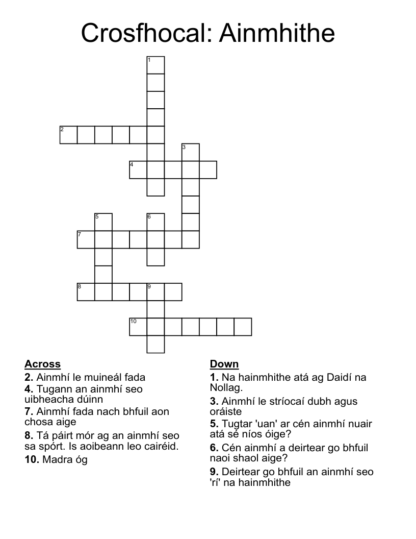 Crosfhocal: Ainmhithe Crossword