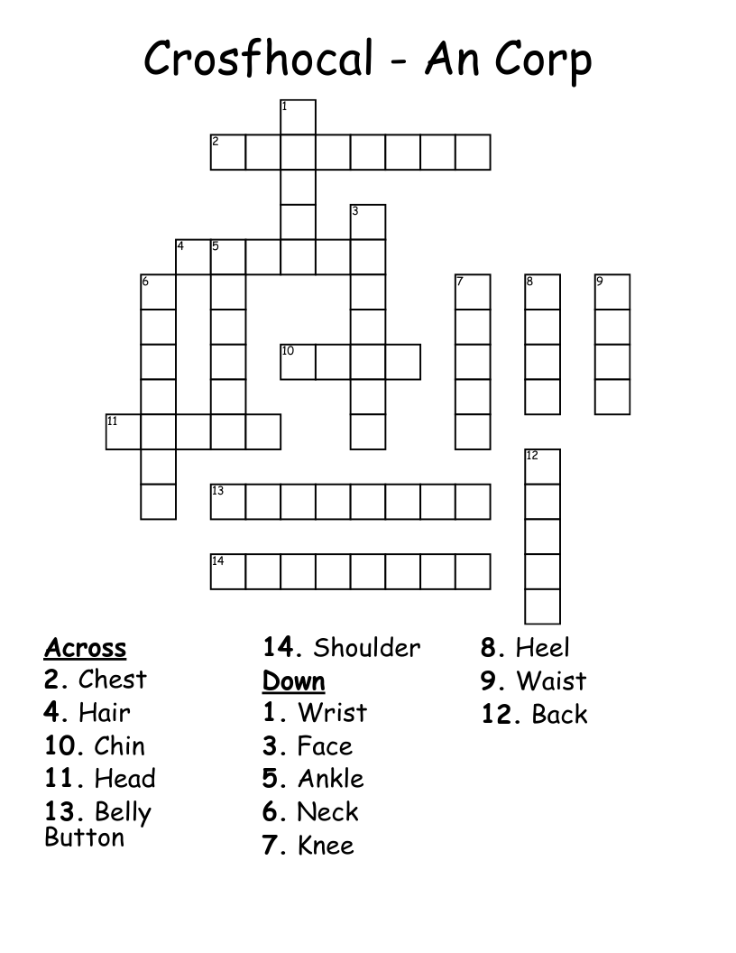 Crosfhocal - An Corp Crossword