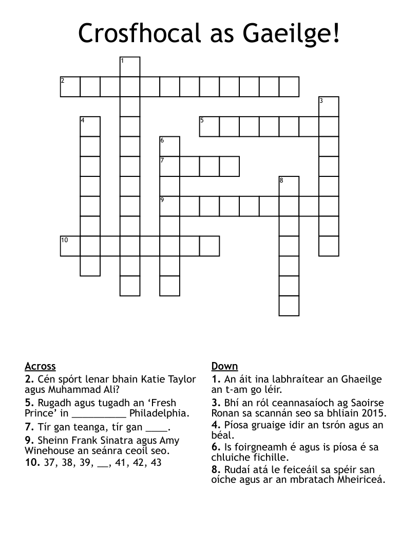 Crosfhocal as Gaeilge! Crossword