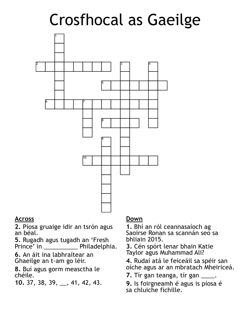 Crosfhocal as Gaeilge Crossword