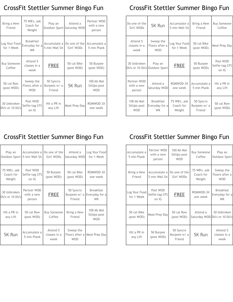CrossFit Stettler Summer Bingo Fun
