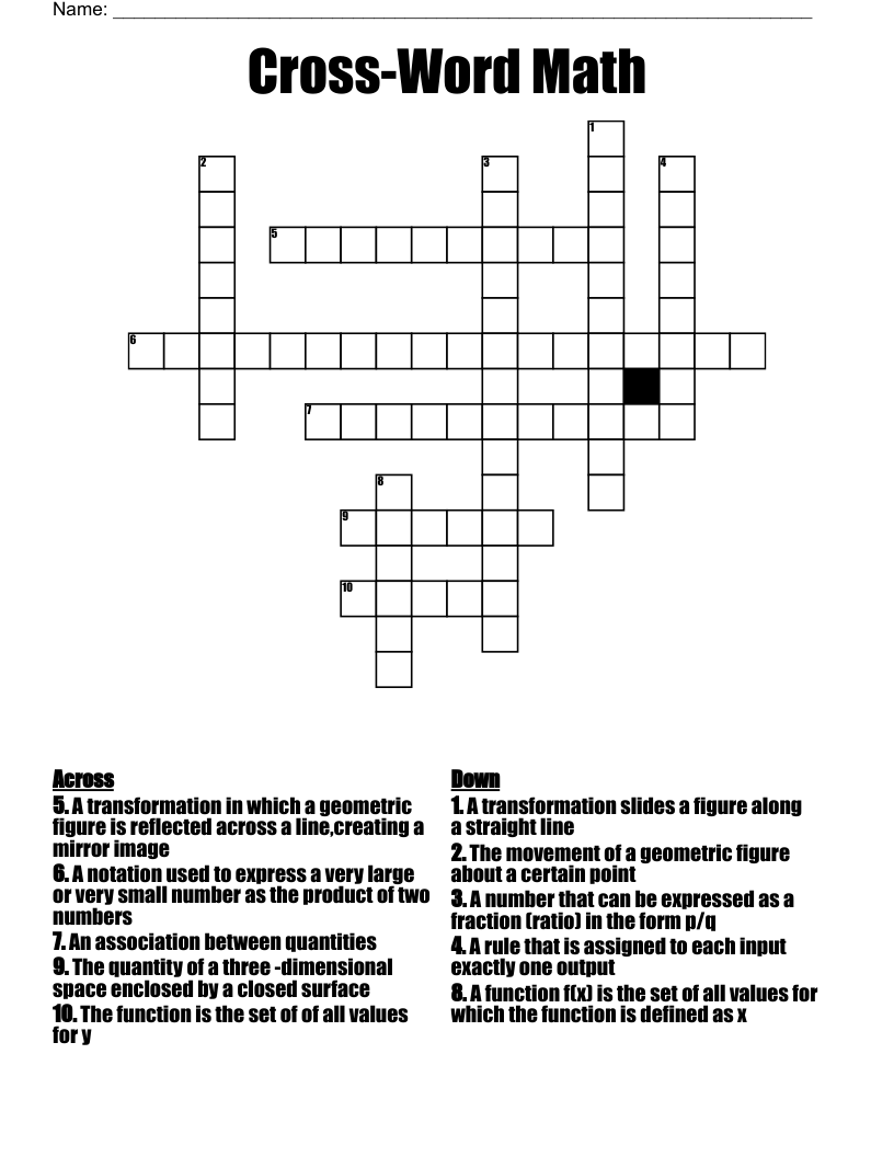Cross-Word Math Crossword