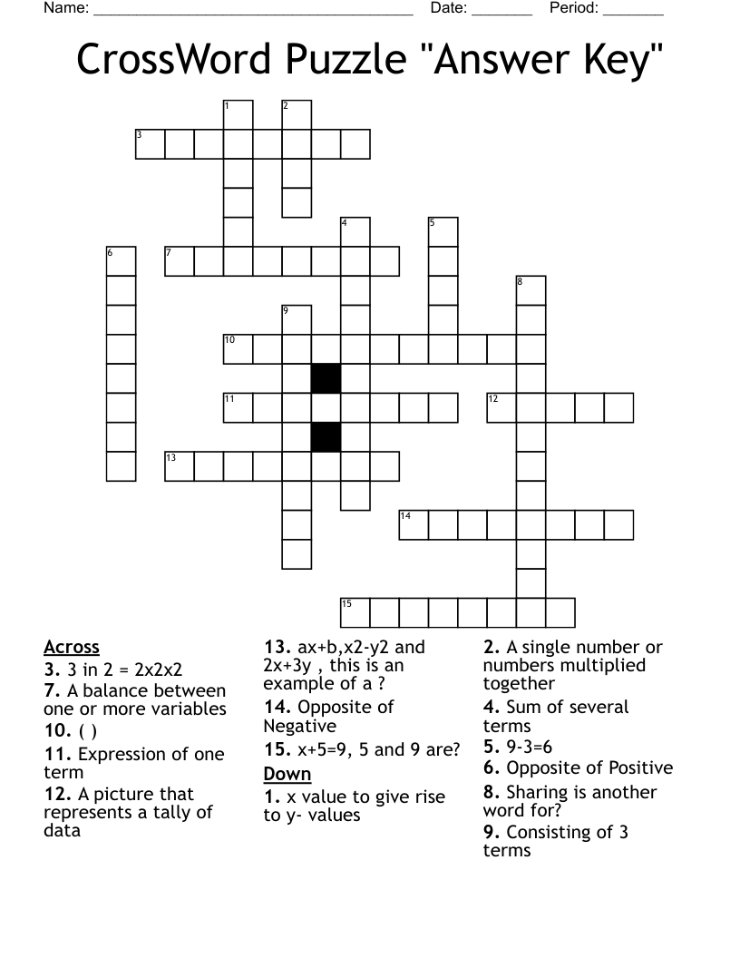 CrossWord Puzzle "Answer Key"